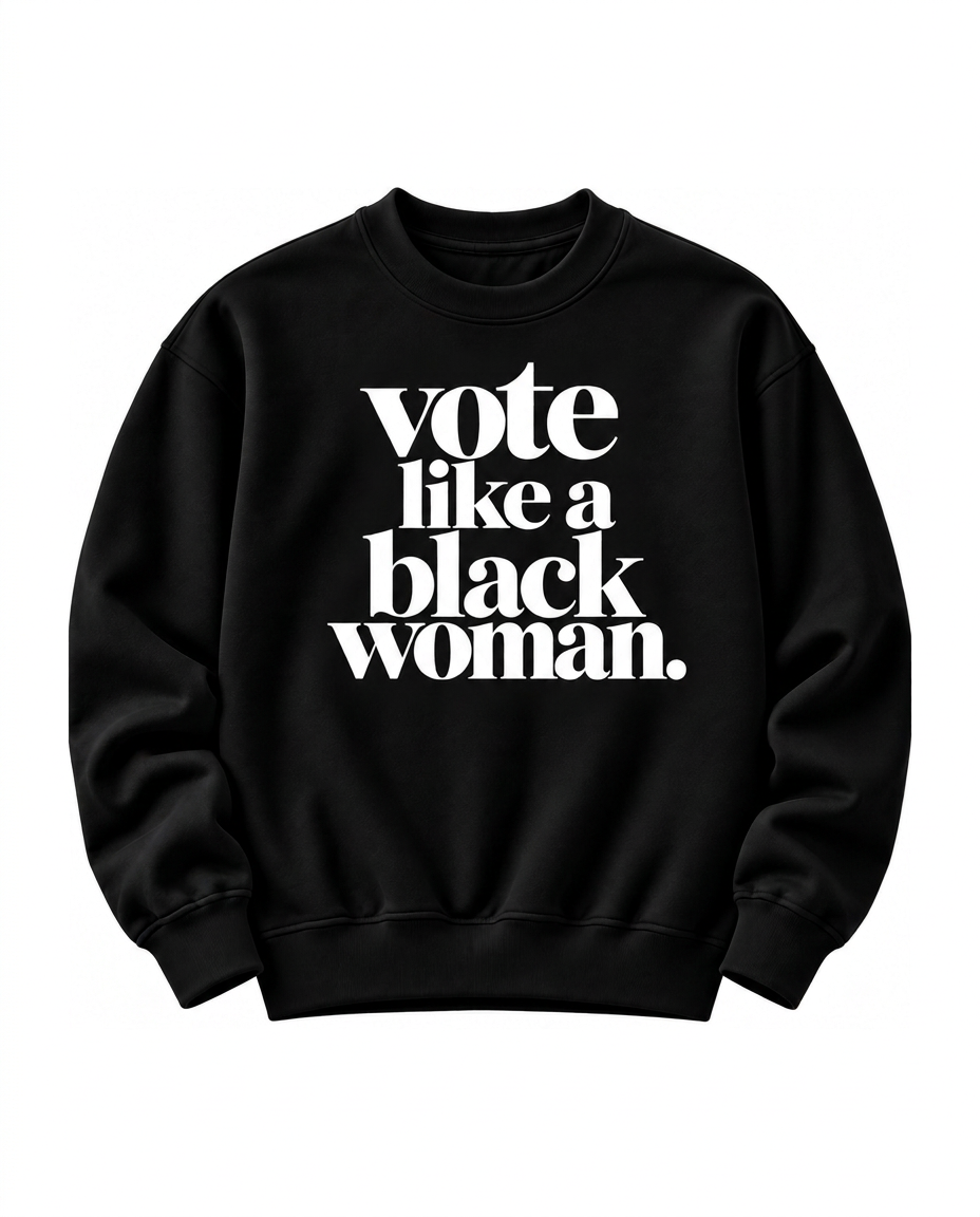 Vote Like a Black Woman Classic Crewneck Black folded retail mockup