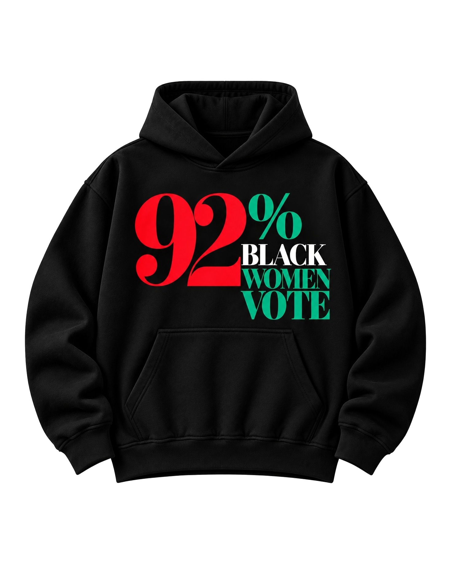 92% Black Women Vote Hoodie Black folded retail mockup