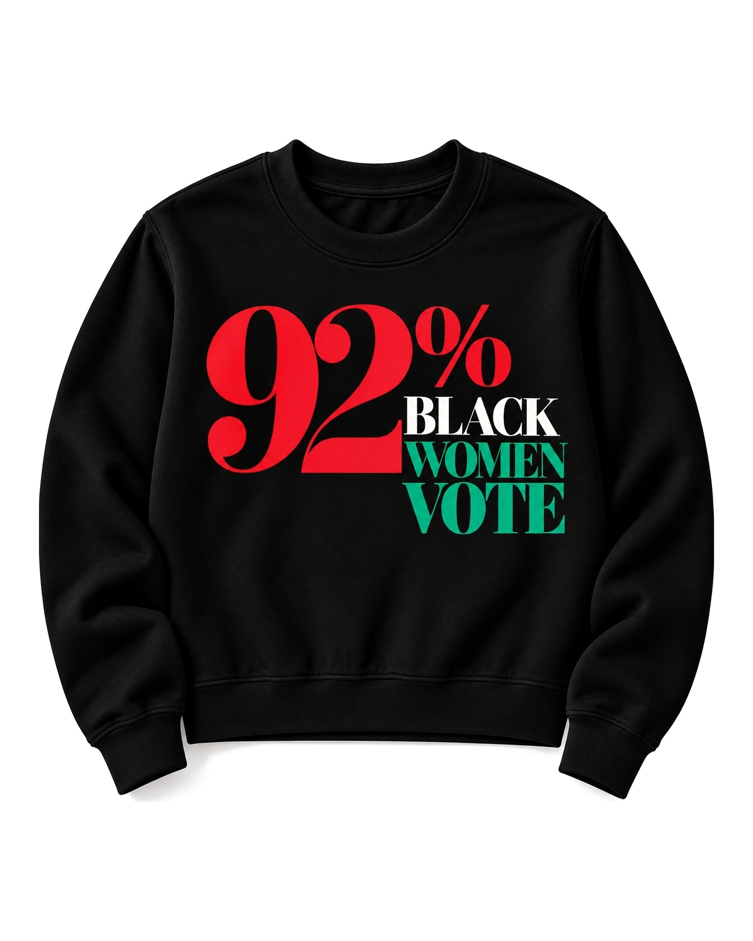 92% Black Women Vote Crewneck Black folded retail mockup