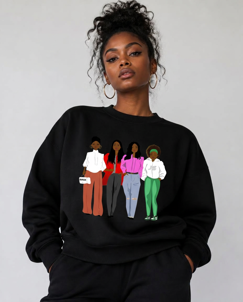 Model wearing the Just Sherron Fashion Signature crewneck sweatshirt
