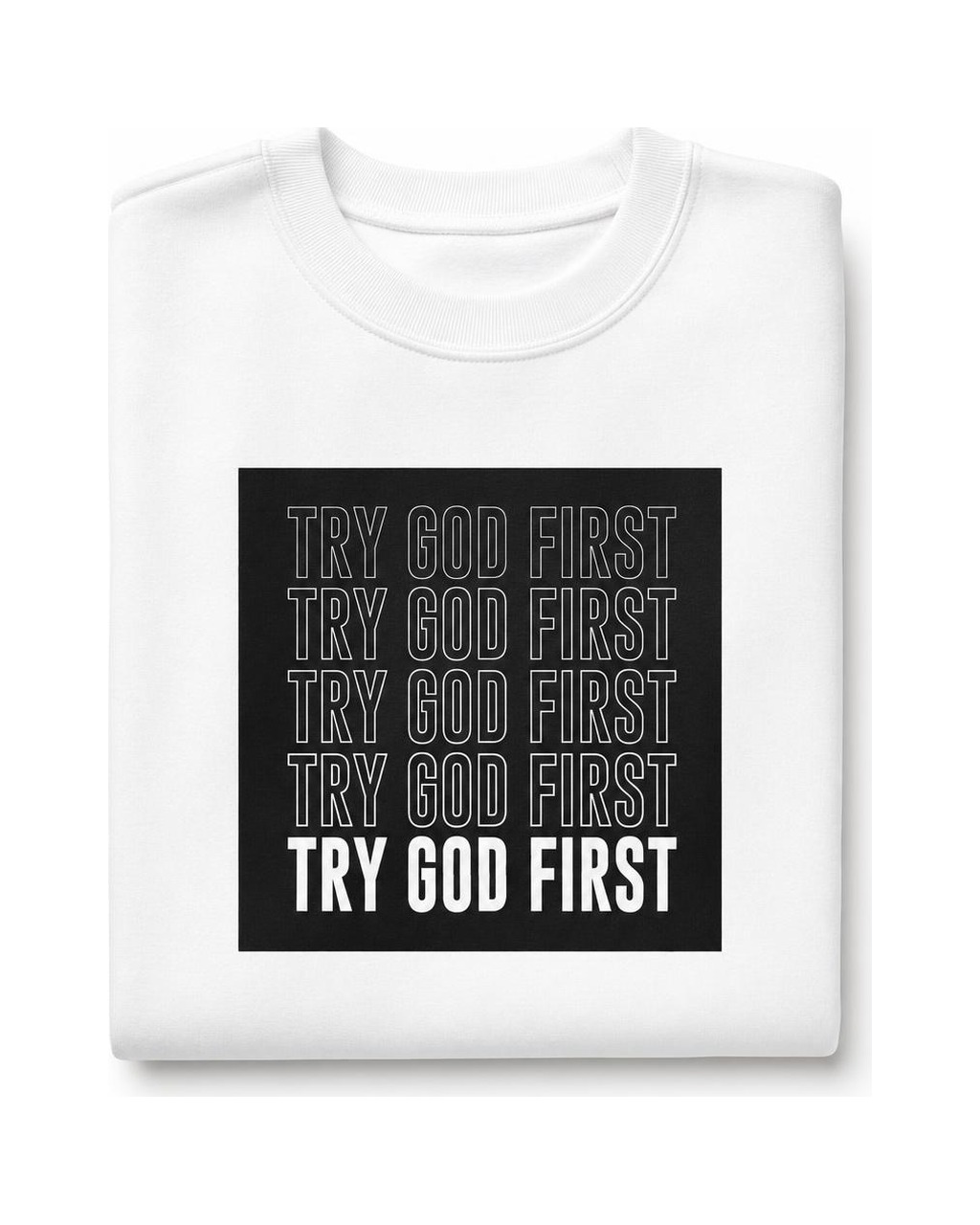 Try God First Stacked Crewneck